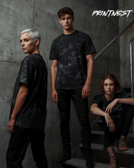 100% Cotton Acid Wash T-Shirt - Plain Relaxed Fit Stone Wash Short Sleeve Tee