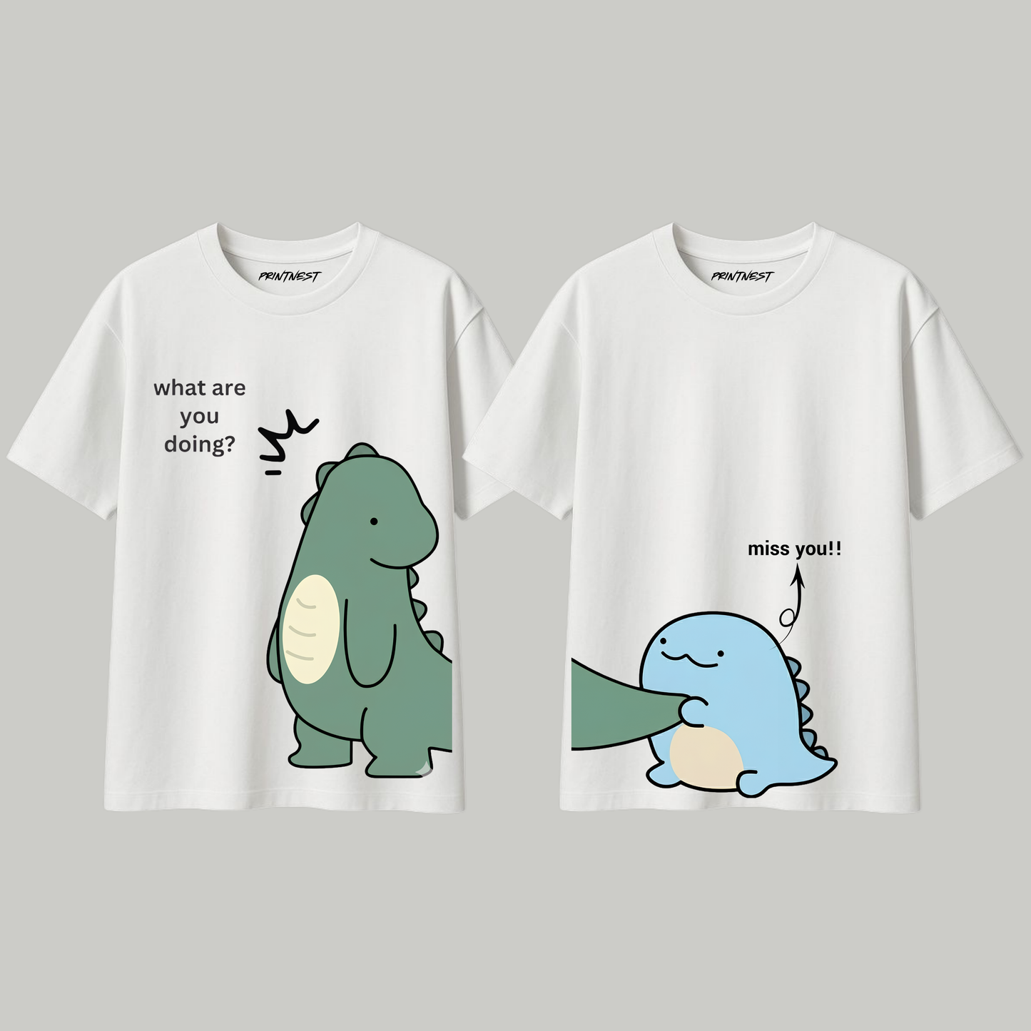 Cute Dinosaur Matching Couple T-Shirts | Premium 240 GSM Cotton