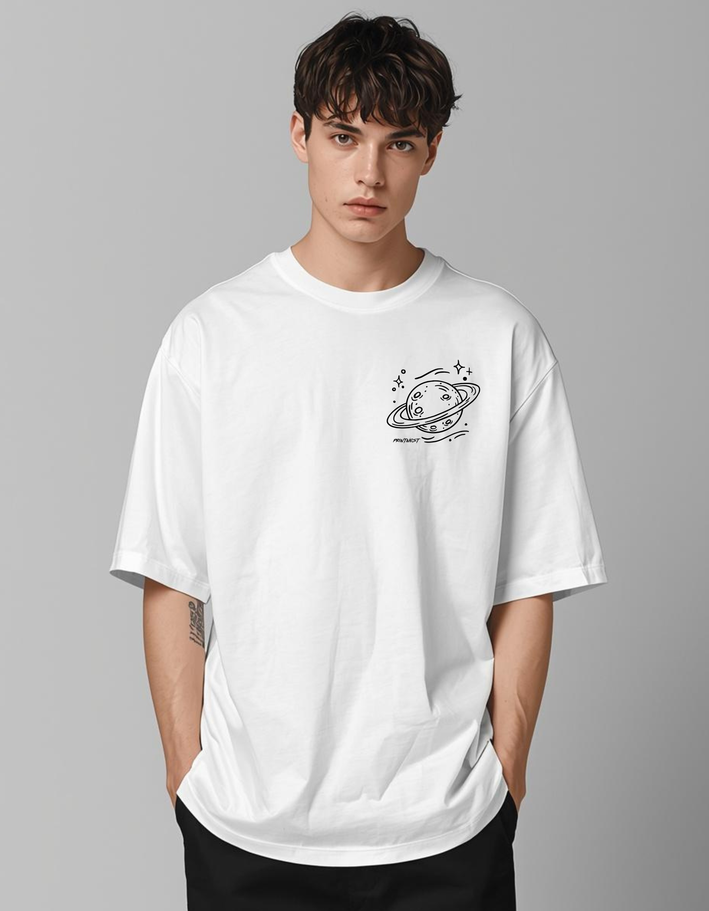 Solar System Planet Oversized T-Shirt – 240 GSM Heavyweight Cotton | PrintNest