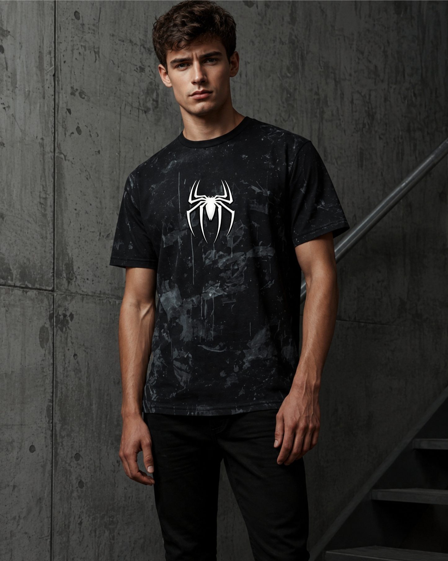 Spider Acid Wash Oversized T-Shirt – 240 GSM Premium Black Edition | PrintNest
