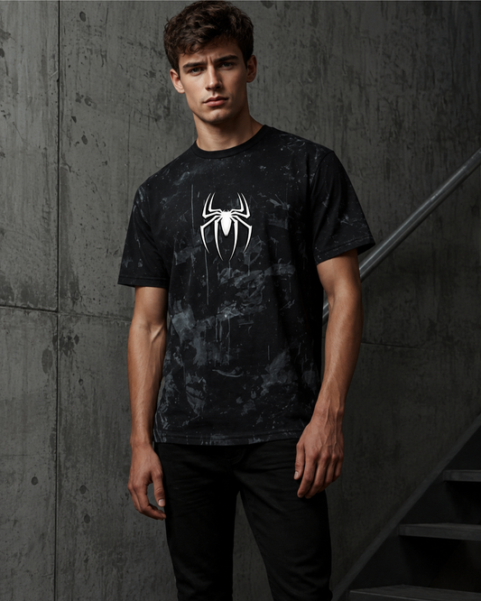Spider Acid Wash Oversized T-Shirt – 240 GSM Premium Black Edition | PrintNest