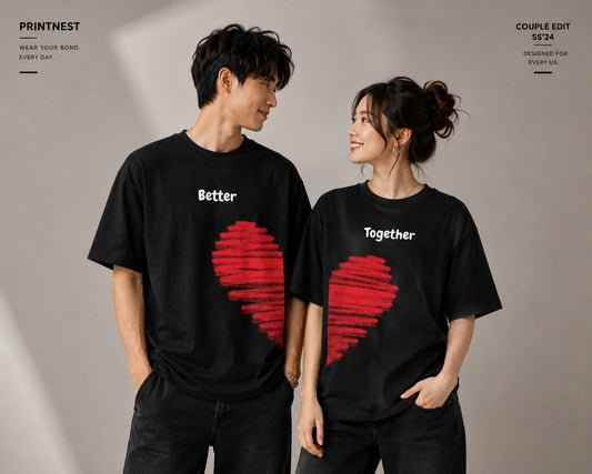 Better Together Couple T-Shirt – Premium 240 GSM Cotton Matching Tee